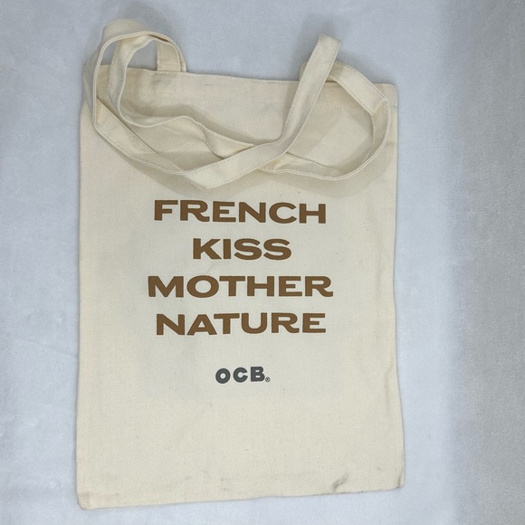 French Kiss Mother Nature OCB Natural Rolling Papers Smoking Beige Tote Bag. - Picture 2 of 5